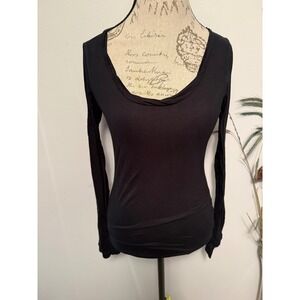 JAMES PERSE Black Long Sleeve Scoop Neck Top Made in USA Size 4 Supima Cotton